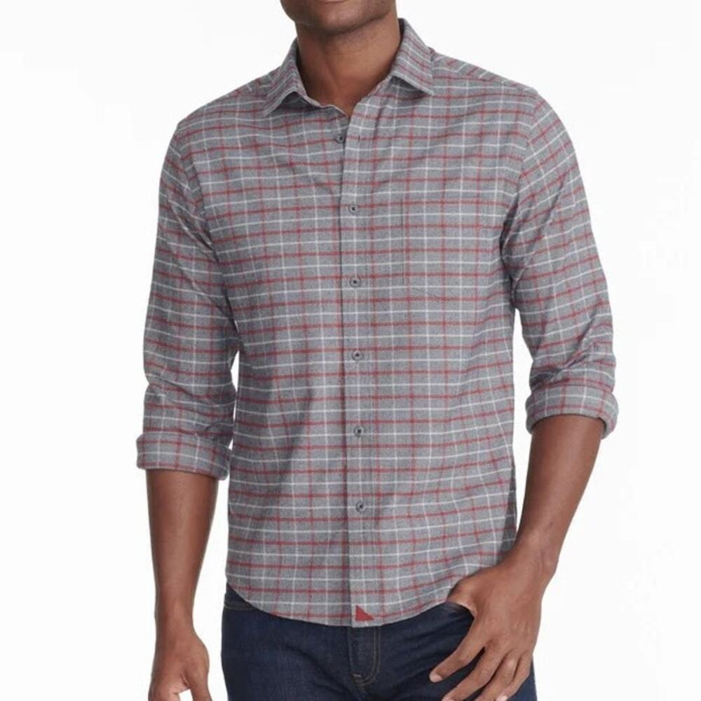 UNTUCKit Performance Flannel Gunther Shirt Men XL Slim fit Gray Red Check